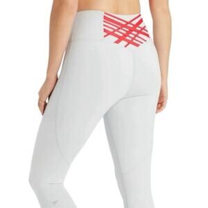 NWT Fabletics‎ 7/8 Powerhold Leggings Women Large Stone Grey Red Details